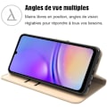Miniatyrbild 2 av 4: Fodral för Samsung Galaxy A05, guld PU-läder med kortplatser och stativfunktion + 2 härdade glasögon (ej för A05s) gyllene