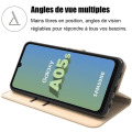 Miniatyrbild 2 av 4: Fodral + 2 härdade glasögon för Samsung Galaxy A05s, stötsäkert skydd i guld PU-läder (ej för A05) gyllene