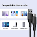 Miniatyrbild 4 av 4: USB-C snabbladdningskabel 3A för Google Pixel - BOOLING - Förstärkt flätad nylon 1M svart Svart