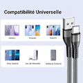 Miniatyrbild 4 av 4: Set av 3 USB-C Snabbladdningskablar 3A för Samsung Galaxy A26 A25 A15 A05s A35 A55 - Förstärkt Grå Vävd Nylon 1M Grå