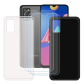 Miniatyrbild 1 av 4: FZ-fodral för Samsung Galaxy A02S (6,5") + 3 X härdat glas, HD-skyddsfilm - TPU-fodral Silikonskydd genomskinligt + svart