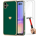 Miniatyrbild 1 av 4: Fodral för Samsung Galaxy A05 (ej för A05s), midnattsgrön, stötsäker TPU, lyxig stil med kärlekshjärtamönster + 2 härdade glasögon