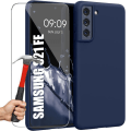 Miniatyrbild 1 av 4: Fodral till Samsung S21 FE + 2 Silikonskydd av härdat glas Matt Marinblå