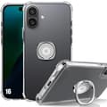 Skal till iPhone 16 - Stötsäkert Transparent Silikonskydd med Silver Ring Support