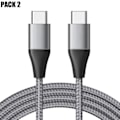 Miniatyrbild 1 av 4: 2x USB-C till USB-C Snabbladdningskabel 3A för Xiaomi Redmi 9 9T 10C 12 13C 14C - Förstärkt nylon Grå 1M grå