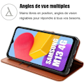 Miniatyrbild 2 av 4: Fodral + 2 härdade glasögon för Samsung Galaxy M13, elegant fodral i lädereffekt - brun