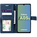 Miniatyrbild 3 av 4: Coque för Samsung Galaxy A05s - BOOLING - Semi-rigida - Syntetläder - Flik - Mörkblå med 2 Härdat glas marinblå
