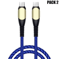 Miniatyrbild 1 av 4: Lot-2 USB-C till USB-C Snabbladdningskabel 60W för Samsung Galaxy A04s A03s A16 A15 A13 A14 A23 A24 A25 A26 - Nylonflätad 1M Blå Blå