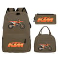 KTM Cross Student Backpack Set (3-piece set) with Creative Pattern Motorcycle Design, with a Casual Student Backpack and Pencil Case. brown