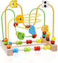 This wooden bead maze toy with a roller coaster, abacus, and animal beads is an educational activity cube and a great gift.