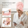 Miniatyrbilde 4 av 8: Stort mikrofiberhåndkle for kvinner, anti-frizz håndkle med elastisk bånd | Superabsorberende | Speed ​​Towel Pink
