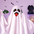Miniatyrbilde 5 av 5: Spøkelseskostyme Unisex Barn og Voksen Halloween Fancy Cosplay Gutt Hvit Boo Spøkelseskappe Barn Skummel Knask eller Knep (Grimace) L(104CM)