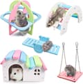 Dwarf Hamster House DIY Wooden Gerbil Hideout Rainbow Bridge Swing