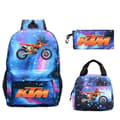 KTM Cross Student Backpack Set (3-piece set) with Creative Pattern Motorcycle Design, with a Casual Student Backpack and Pencil Case. Starry Blue