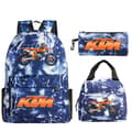 KTM Cross Student Backpack Set (3-piece set) with Creative Pattern Motorcycle Design, with a Casual Student Backpack and Pencil Case. Lightning Blue