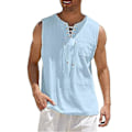 Miniatyrbilde 2 av 4: Tanktopper i bomulls- og linstoff for menn, avslappet, uten ermer, med snøring, strandtopper Light blue M