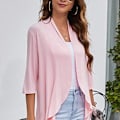 Miniatyrbillede 4 af 5: Cardigan toppe ensfarvet trekvartærme Falbala asymmetrisk kant casual cardigan overfrakke til kvinder sort s