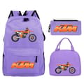 KTM Cross Student Backpack Set (3-piece set) with Creative Pattern Motorcycle Design, with a Casual Student Backpack and Pencil Case. Purple