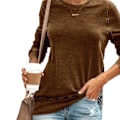 Miniatyrbillede 4 af 4: Dame Stykket Rund Hals T-shirt Pullover Casual Langærmet Løs T-shirt Top Green L