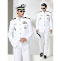 Miniatyrbillede 2 af 5: Amerika Hvid Sømand Uniform Sæt Mænd Bryllup Årsmøde Aften Hat Kappe Bukser Og Tilbehør Navy Guard Sikkerhed Arbejdstøj