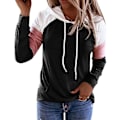 Miniatyrbillede 1 af 4: Dame Color Block Hættetrøjer Sweatshirts Langærmet Sweatshirt Pullover Black *L