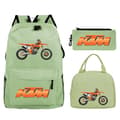 KTM Cross Student Backpack Set (3-piece set) with Creative Pattern Motorcycle Design, with a Casual Student Backpack and Pencil Case. Light green