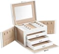 4-Tier Jewelry Box, Accessory Box, Chest, with Handle, 3 Drawers, Cloud White Finish, Sand Beige Lining