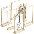 Gold Photo Frames Double Sided - 6 Pack - A5 Acrylic Gold Table Number Holders, Clear Easel Table Stands for Signs
