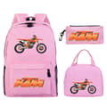KTM Cross Student Backpack Set (3-piece set) with Creative Pattern Motorcycle Design, with a Casual Student Backpack and Pencil Case. pink