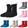 Miniatyrbillede 1 af 8: Herre Fuzzy Slipper Sokker Vinter Hyggelig Fluffy Hytte Varm Blød Fleece Foring Tyk Komfortabel Strikkede Skridsikre Jule Hjemmesokker ljusgrå