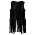 Miniatyrbilde 2 av 3: 70-talls topper for kvinner denimskjorte disco frynsevest jakke - perfekt Black S