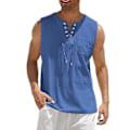 Miniatyrbilde 1 av 3: Tanktopper i bomulls- og linstoff for menn, avslappet, uten ermer, med snøring, strandtopper Dark blue M