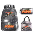 KTM Cross Student Backpack Set (3-piece set) with Creative Pattern Motorcycle Design, with a Casual Student Backpack and Pencil Case. Starry Gray