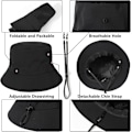 Miniatyrbilde 3 av 4: Solhatter for menn og kvinner, fiskehatter med hakestropper, vanntette bøttehatter, hurtigtørkende, fiskehatter med bred brem, sammenleggbare Gray Adjustable (55-59cm)