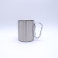 Miniatyrbillede 1 af 2: Kaffekrus i rustfrit stål med dobbeltvæg og lilla håndtag - Holdbart og blankt Silver 330ml