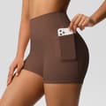 Høy midje nylon yogashorts med sidelomme brown XL