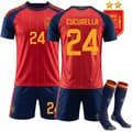 26-27 Spanien Hjemme 2-Stjernet Trøje Børnefodboldudstyr NR.24 CUCURELLA Trøje Shorts Sæt Drengefodbolduniform Med Strømper 24 16