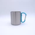 Miniatyrbillede 1 af 2: Kaffekrus i rustfrit stål med dobbeltvæg og lilla håndtag - Holdbart og blankt Blue 300ml