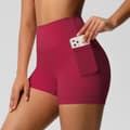 Høy midje nylon yogashorts med sidelomme red M