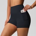 Høy midje nylon yogashorts med sidelomme black XL