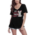 Miniatyrbild 1 av 2: T-shirt med V-ringad dam Cat Mother Wine Love Kitten Lover – Cat Mother Wine Love Kitten Lover – Vintage svart T-shirt djup svart M