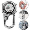 Miniatyrbillede 4 af 5: Karabinhage Ur Digital Clip-On Quartz Ur Multifunktionel Karabinhage Lommeur Lysende Urskive Kompas Karabinhage Ur Med Kompasblå