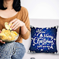 Miniatyrbilde 3 av 5: 4 stk. Putetrekk med juletema, juleputetrekk, juleputetrekk, juleputetrekk til sofa, juleputetrekk (blå)