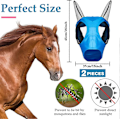 Miniatyrbilde 2 av 5: 2 Stykker Heste Flue Maske Komfort Flue Masker for Hester Elastisk Hestemaske med Ører og Lang Nese Beskyttelse Glatt Mesh Hodebeskyttelse for Hest, Blå, Rosa
