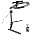 Miniatyrbillede 1 af 2: [Fjernbetjeningsmodel] Overhead-ramme + 10-tommers ringlys + robotarm + stor E-clips + Bluetooth-fjernbetjening - mobiltelefon desktop-beslag Lazy O