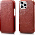 Miniatyrbillede 2 af 5: Læder Folio Etui Kompatibelt med iPhone 13 Pro - Vintage Stil Ægte Læder Flip Folio Design Cover - Indbygget Magnetisk Lukning - Rød
