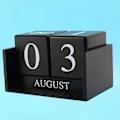Miniatyrbild 4 av 4: Perpetuellt Kalender i Trä Skrivbordskalender - Permanent Block Månad Datum Visning Hemmakontorsdekoration (svart)