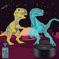 Miniatyrbillede 1 af 5: Dinosaur Natlampe til Børn - 3D Dinosaur Lampe 16 Farver Optisk Illusion Touch & Fjernbetjening med 3 Akrylplader Bedste Julefødselsdag Nytår