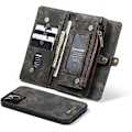 Pikkukuva 1 / 5: Lompakkokotelo yhteensopiva iPhone 13 Pro:n kanssa, korttipaikalla varustettu nahkainen retro-läppäkotelo 2 in 1 irrotettava magneettinen vetoketjutasku ohut puhelinkotelo 6,1 tuumaa (B