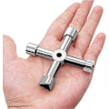 Miniatyrbilde 2 av 5: Multifunksjon 4-veis universal trekantnøkkel, multifunksjonell, universal kryssbryternøkkel, for heiser, elektriske skap, ventiler (sølv)